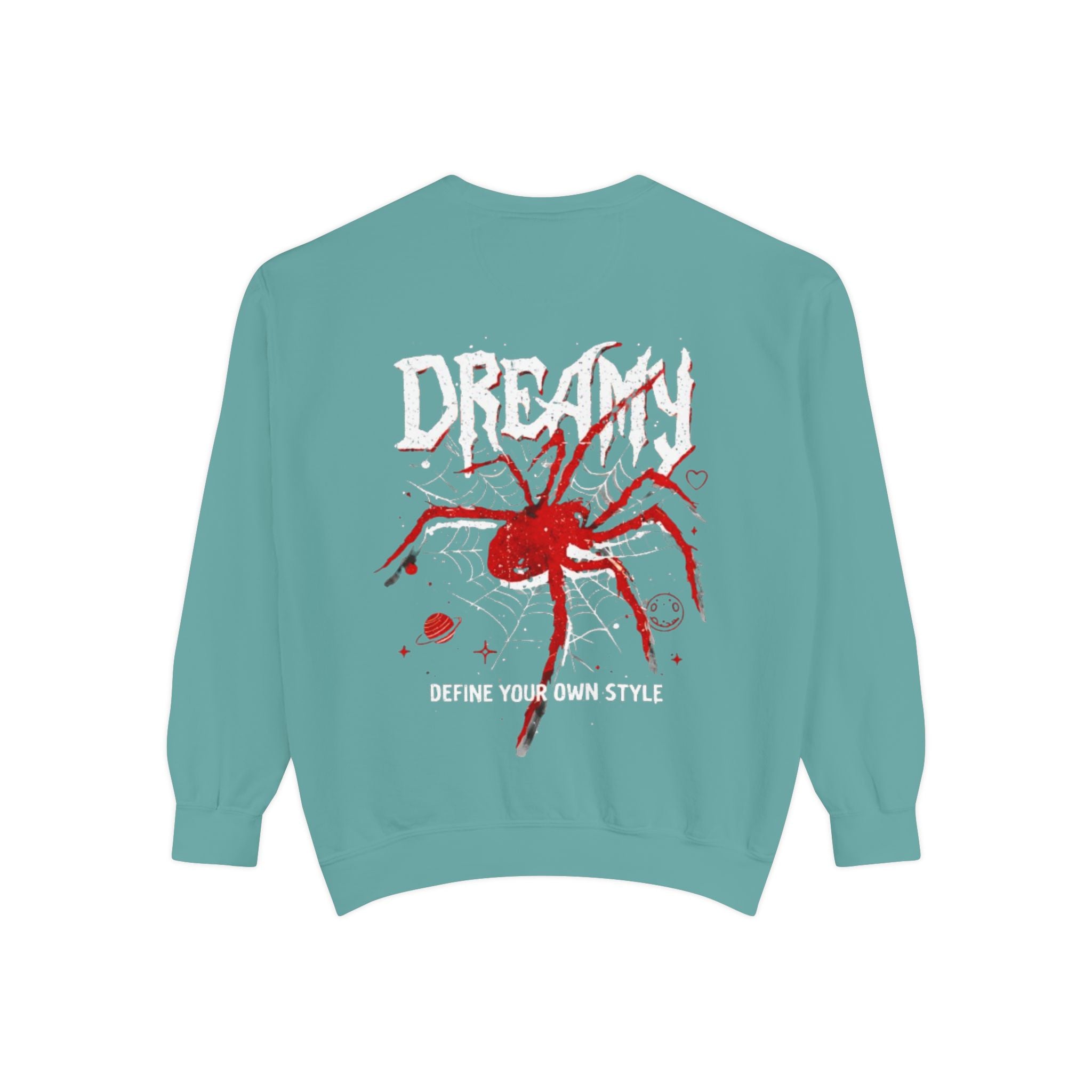 Dreamy Spider Sweatshirt — "Define Your Own Style" Garment-Dyed Crewneck