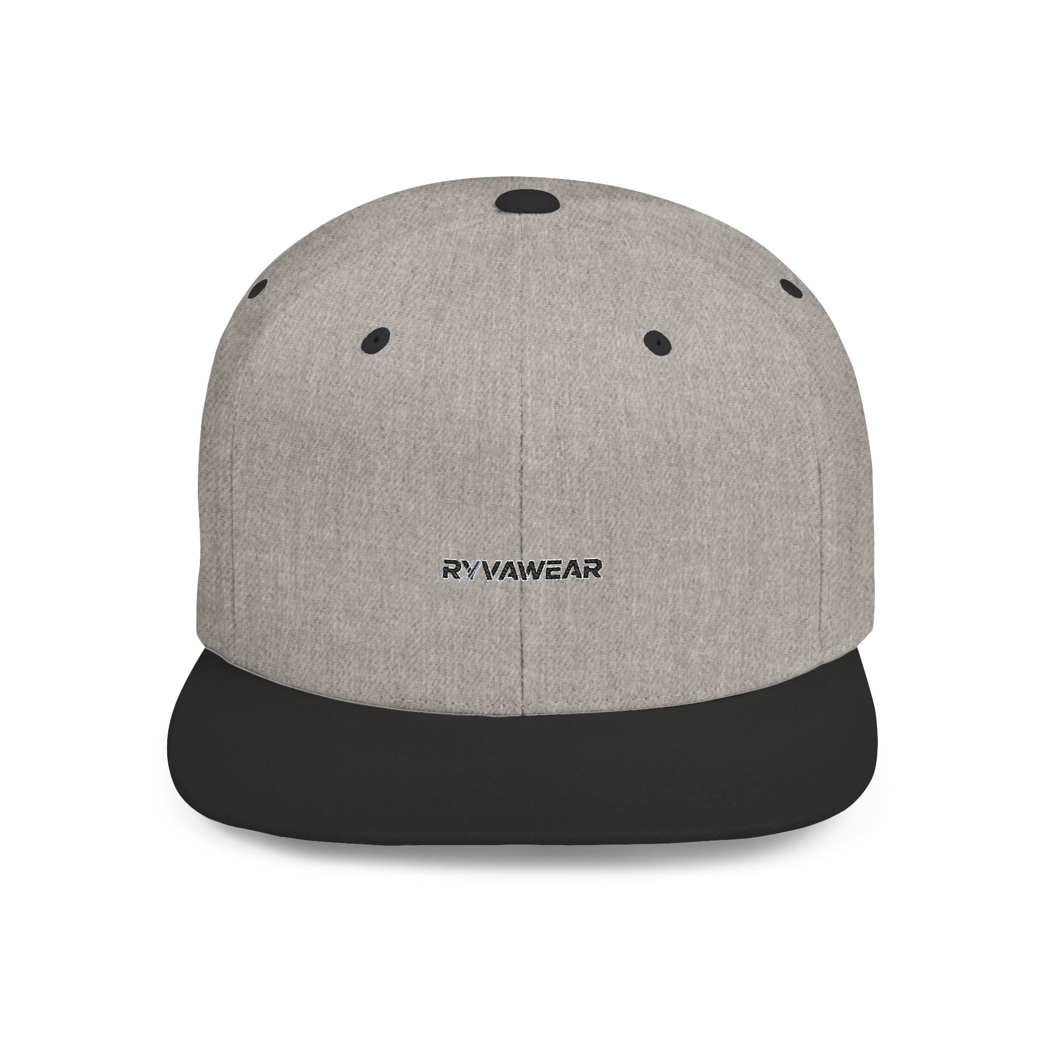 White Flat Bill Snapback Hat with Minimal Text Patch - 'RYVANTAR'