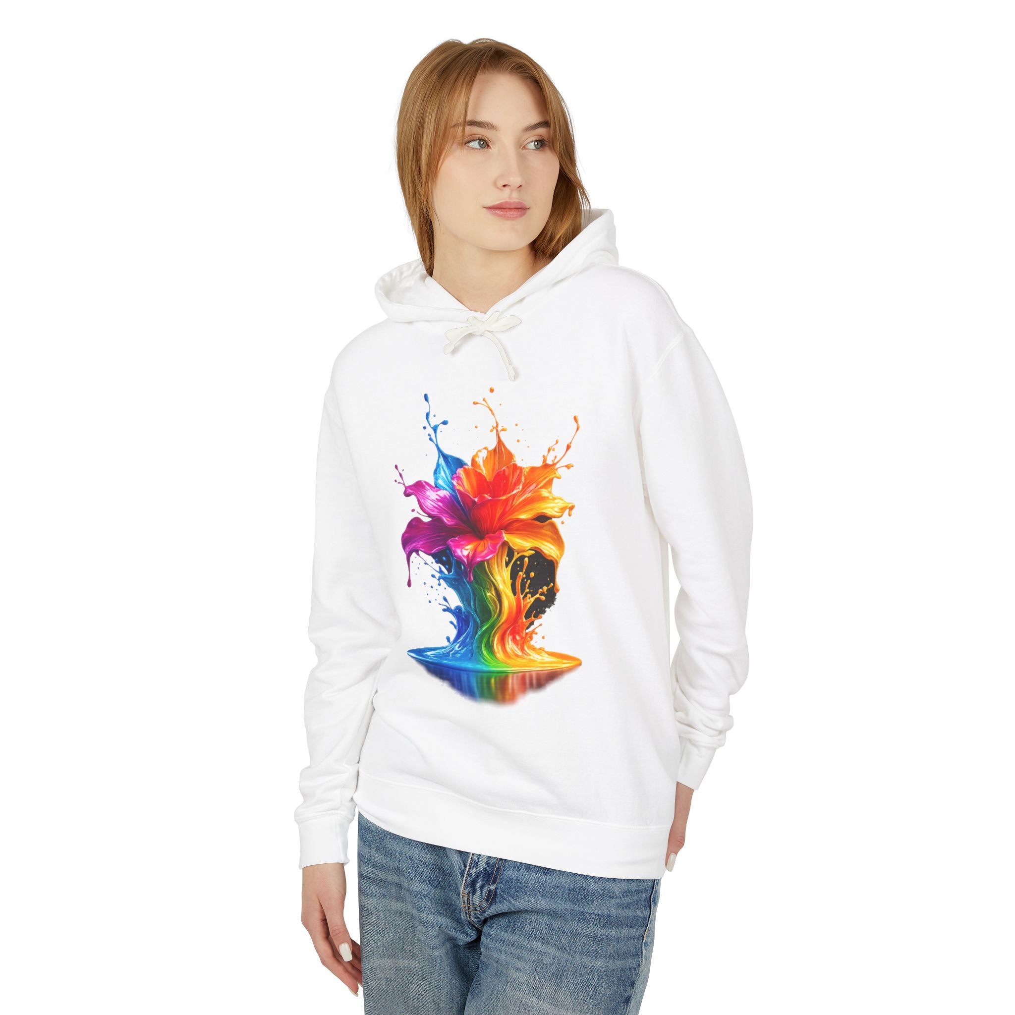Color Splash Flower Hoodie — Rainbow Paint Floral Art Pullover
