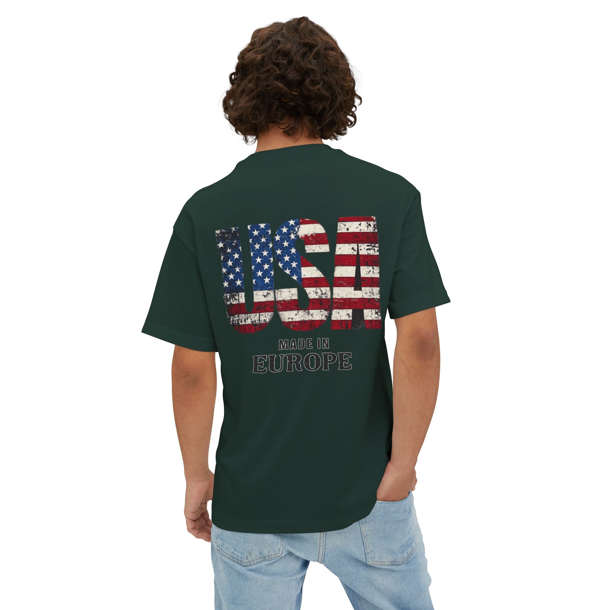 USA Flag Back Graphic Tee — "USA Made in Europe" Vintage Patriotic T‑Shirt