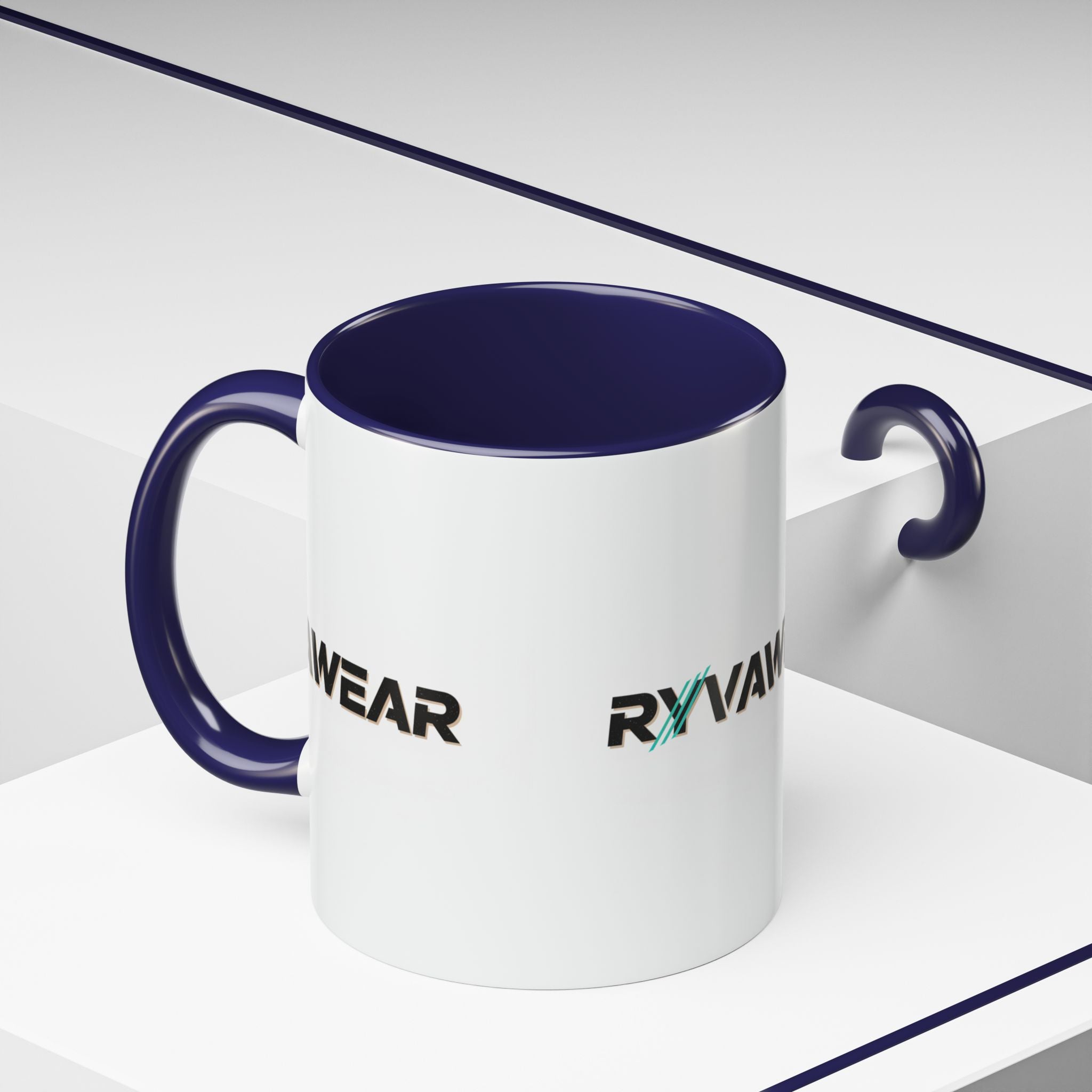 RyvaWear Logo Accent Coffee Mug — Black-Trim Ceramic Coffee Cup (11/15oz)