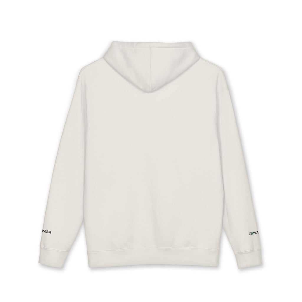 Minimal Logo Hoodie — White "RVNWEAR" Chest & Sleeve Print