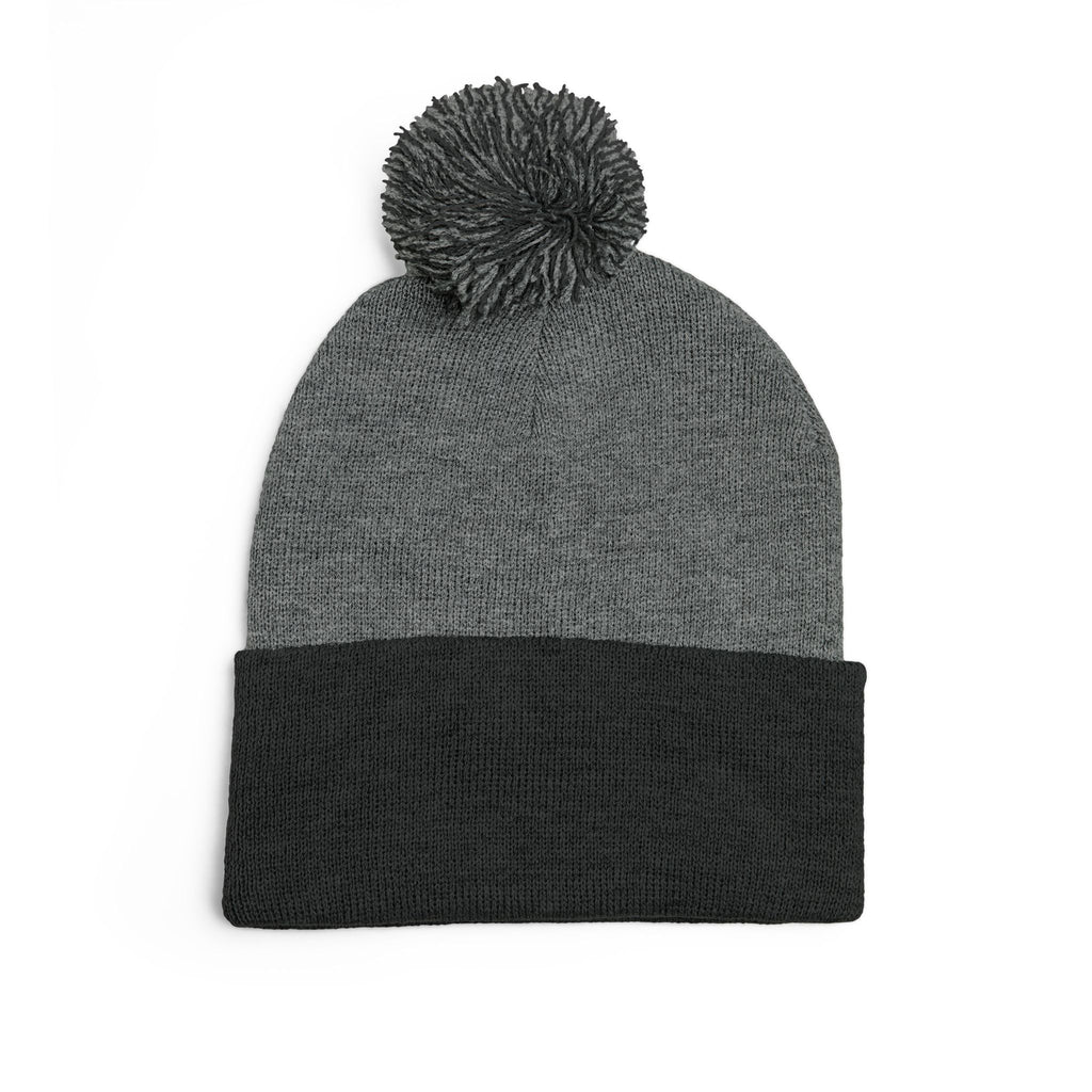 Embroidered Pom-Pom Knit Cap — Cozy Winter Beanie with Fold-Over Cuff