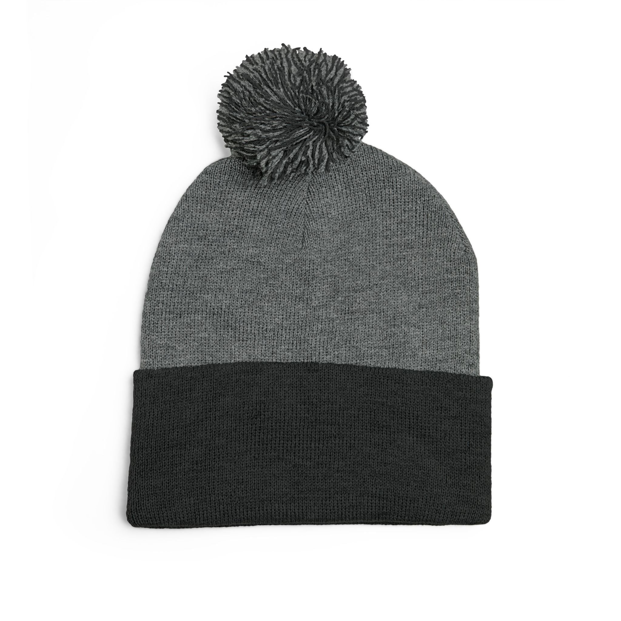 Embroidered Pom-Pom Knit Cap — Cozy Winter Beanie with Fold-Over Cuff