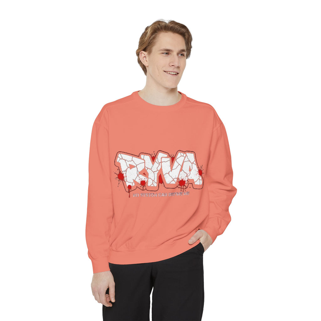 Sweatshirt — 'ROAR' Graphic Sweatshirt with Red Paint Splatter, "No Weapons Can Define Me"