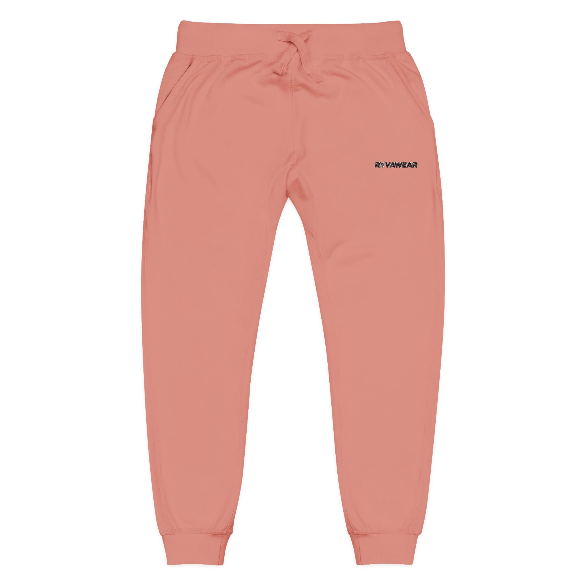 Embroidered Cozy Fleece Sweatpants — Coral Joggers with Pocket Patch