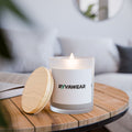 Frosted Glass Candle — Ryvawear Logo Soy Candle, 11 oz Wooden Lid