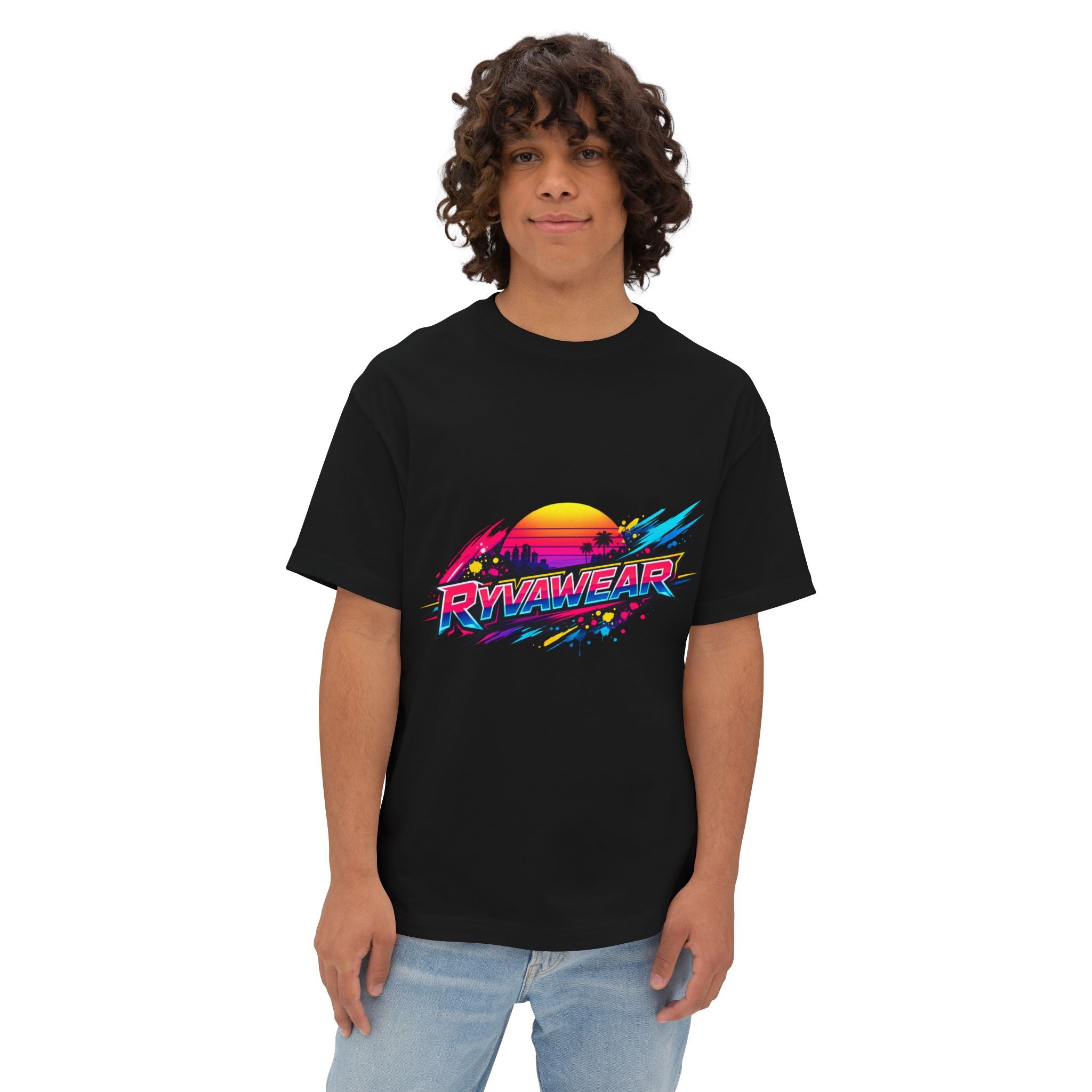 Retro Sunset Graphic Tee — "RVVAWEAR" 80s Vaporwave Style Boxy T-Shirt