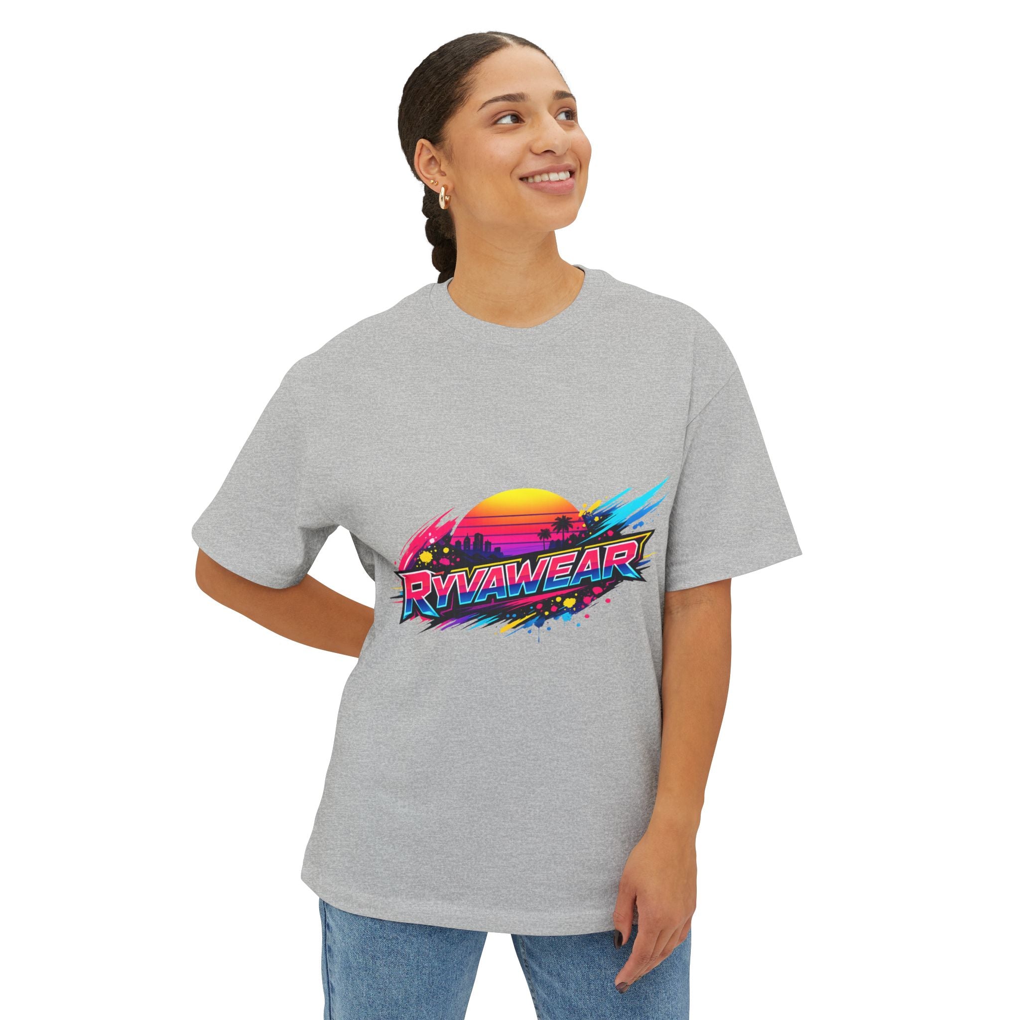Retro Sunset Graphic Tee — "RVVAWEAR" 80s Vaporwave Style Boxy T-Shirt