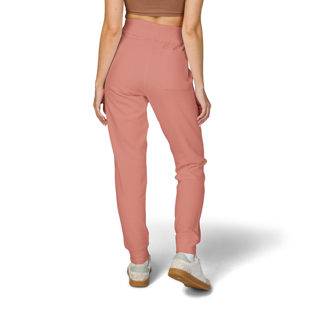 Embroidered Cozy Fleece Sweatpants — Coral Joggers with Pocket Patch