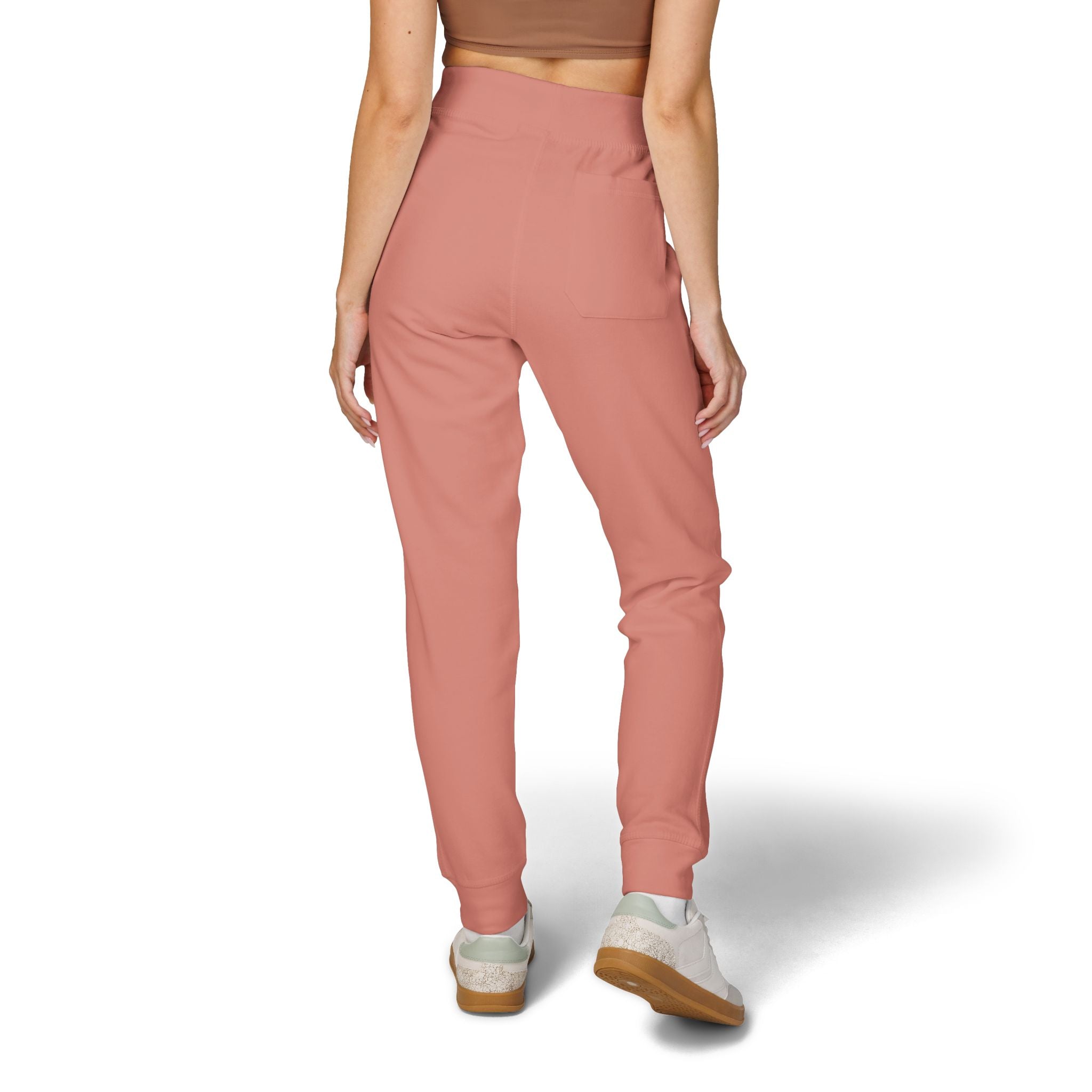 Embroidered Cozy Fleece Sweatpants — Coral Joggers with Pocket Patch