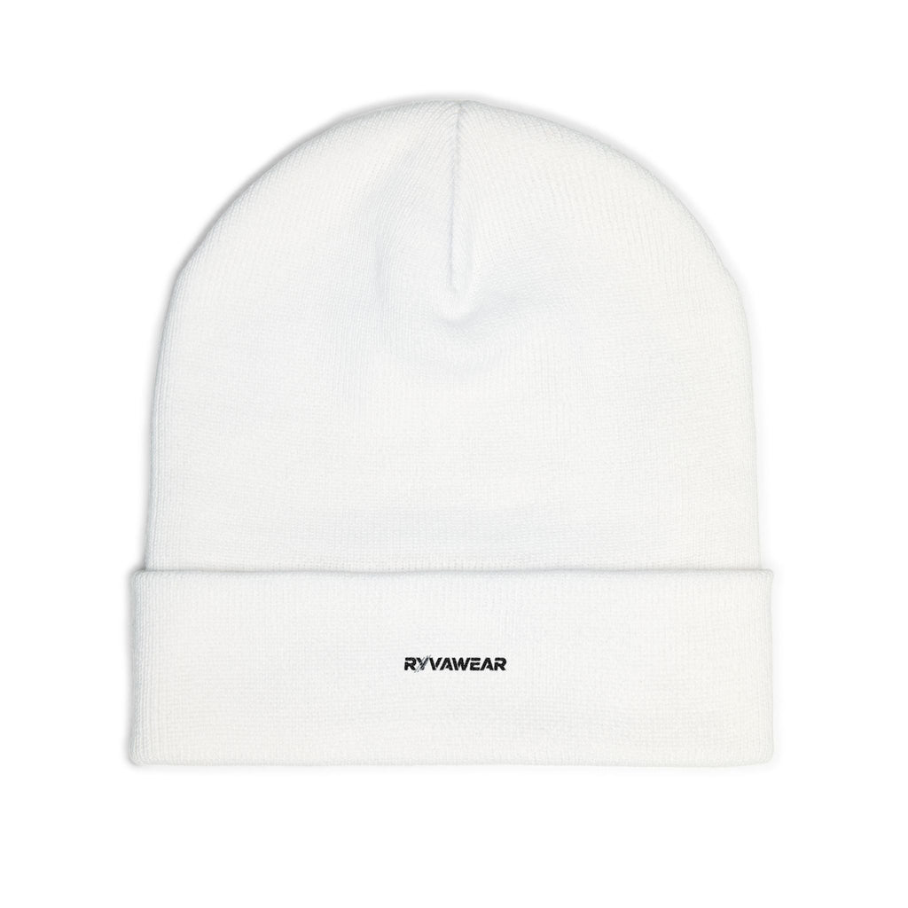 Embroidered Knit Beanie — Minimal 'RYVAWEAR' Cuff Hat
