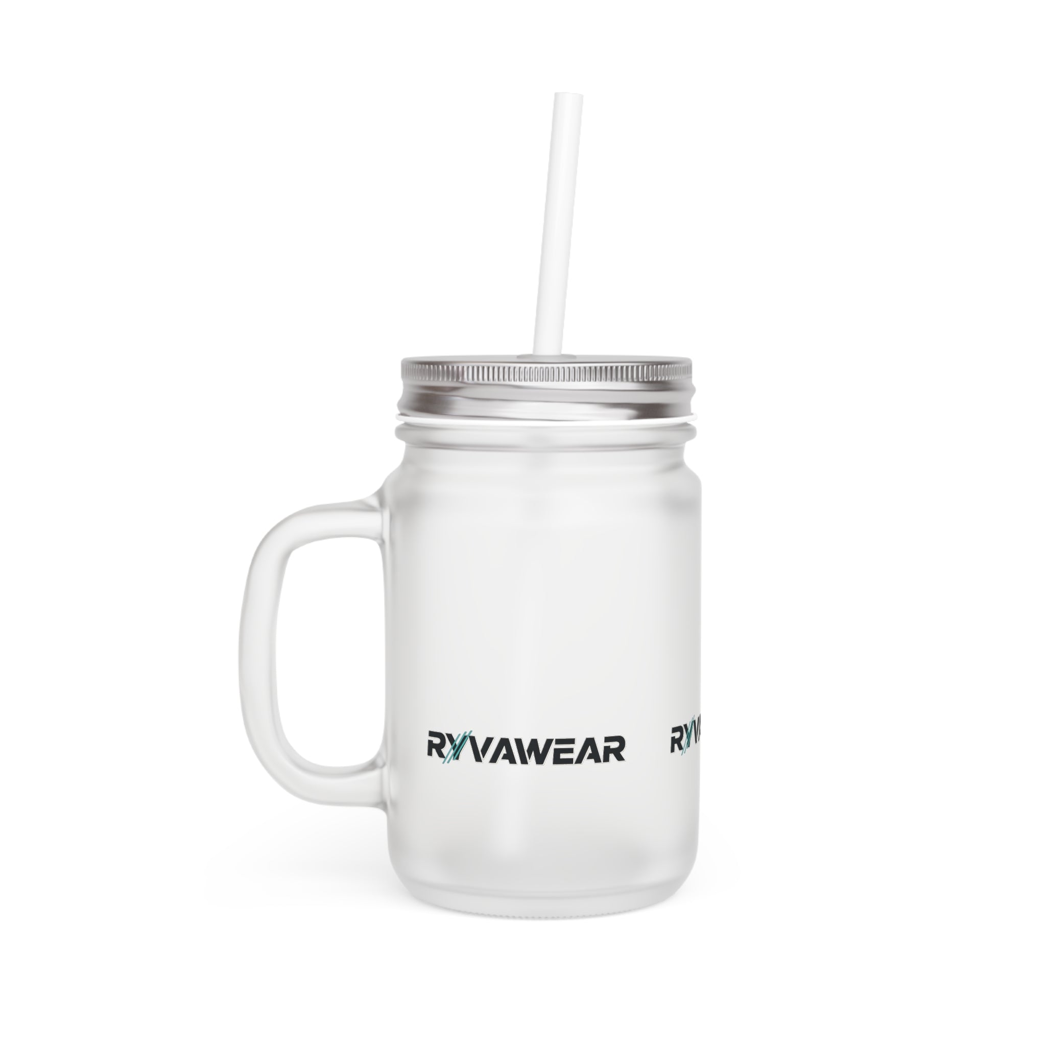 Mason Jar Tumbler – Frosted Glass Mason Jar Cup with Straw (Ryvawear Logo)