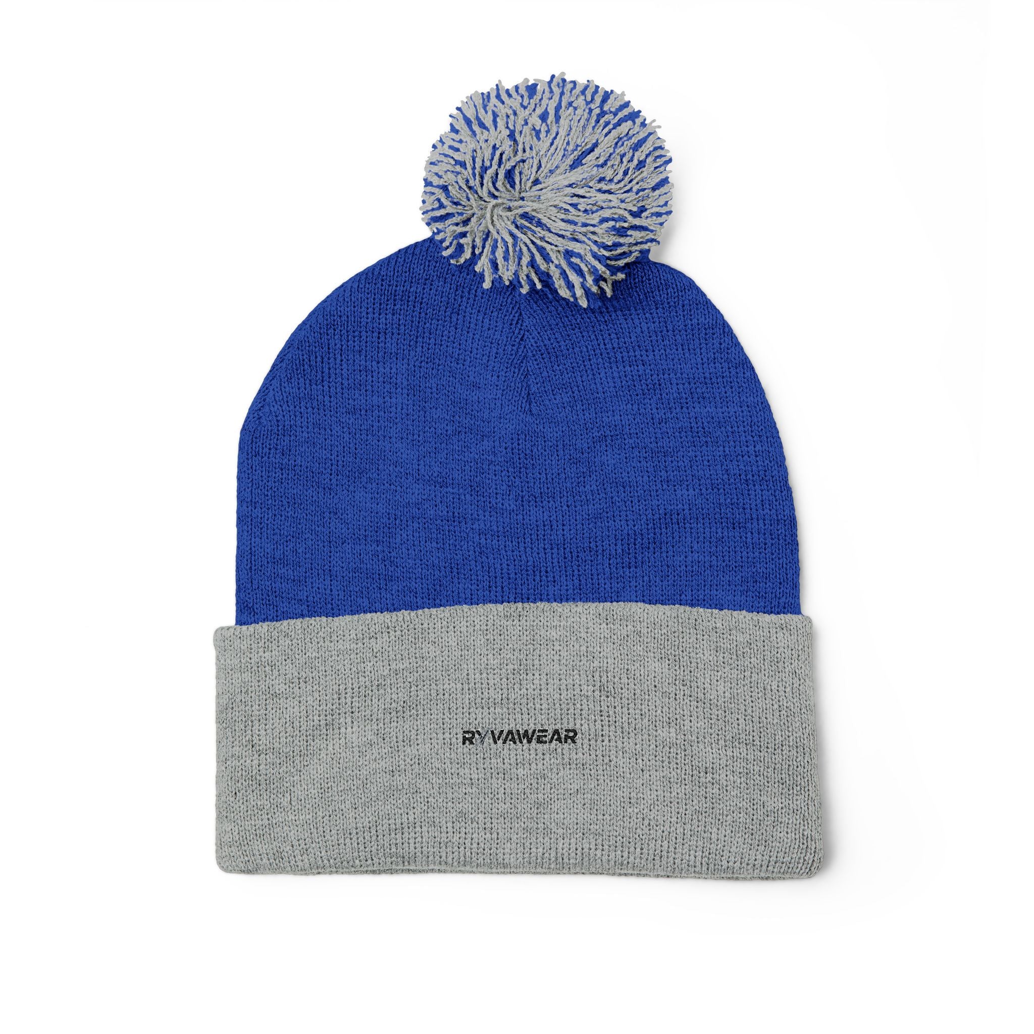 Embroidered Pom-Pom Knit Cap — Cozy Winter Beanie with Fold-Over Cuff