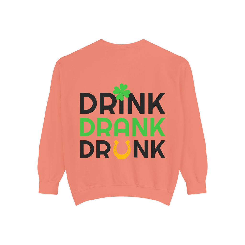 Drink Drank Drunk Sweatshirt — St. Patrick’s Day Shamrock & Horseshoe Crewneck