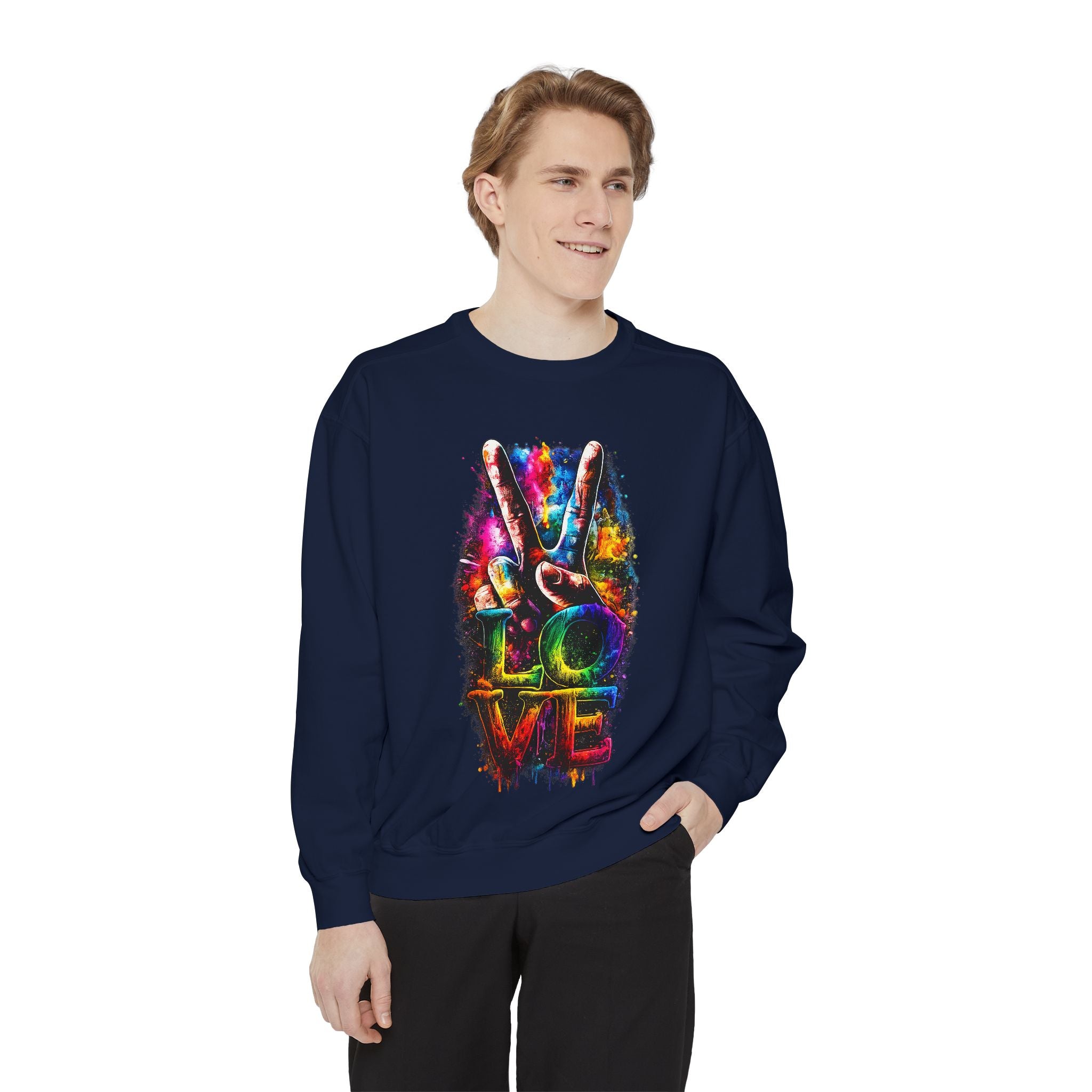 Peace & Love Tie-Dye Sweatshirt — Colorful Peace Sign Graphic