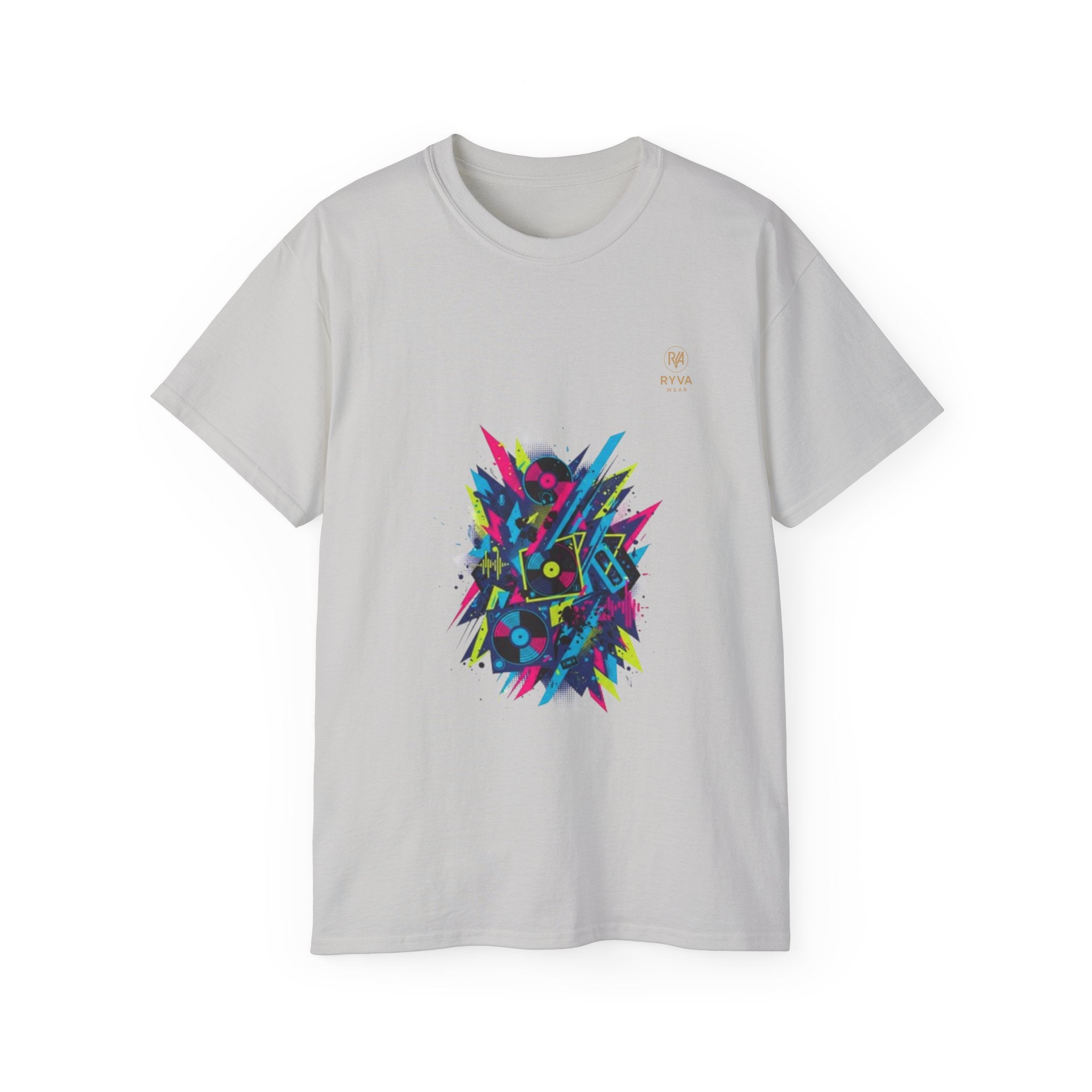 Abstract Neon Geometric Tee Retro 80s Vibes Graphic T-Shirt