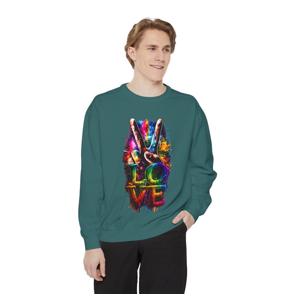 Peace & Love Tie-Dye Sweatshirt — Colorful Peace Sign Graphic