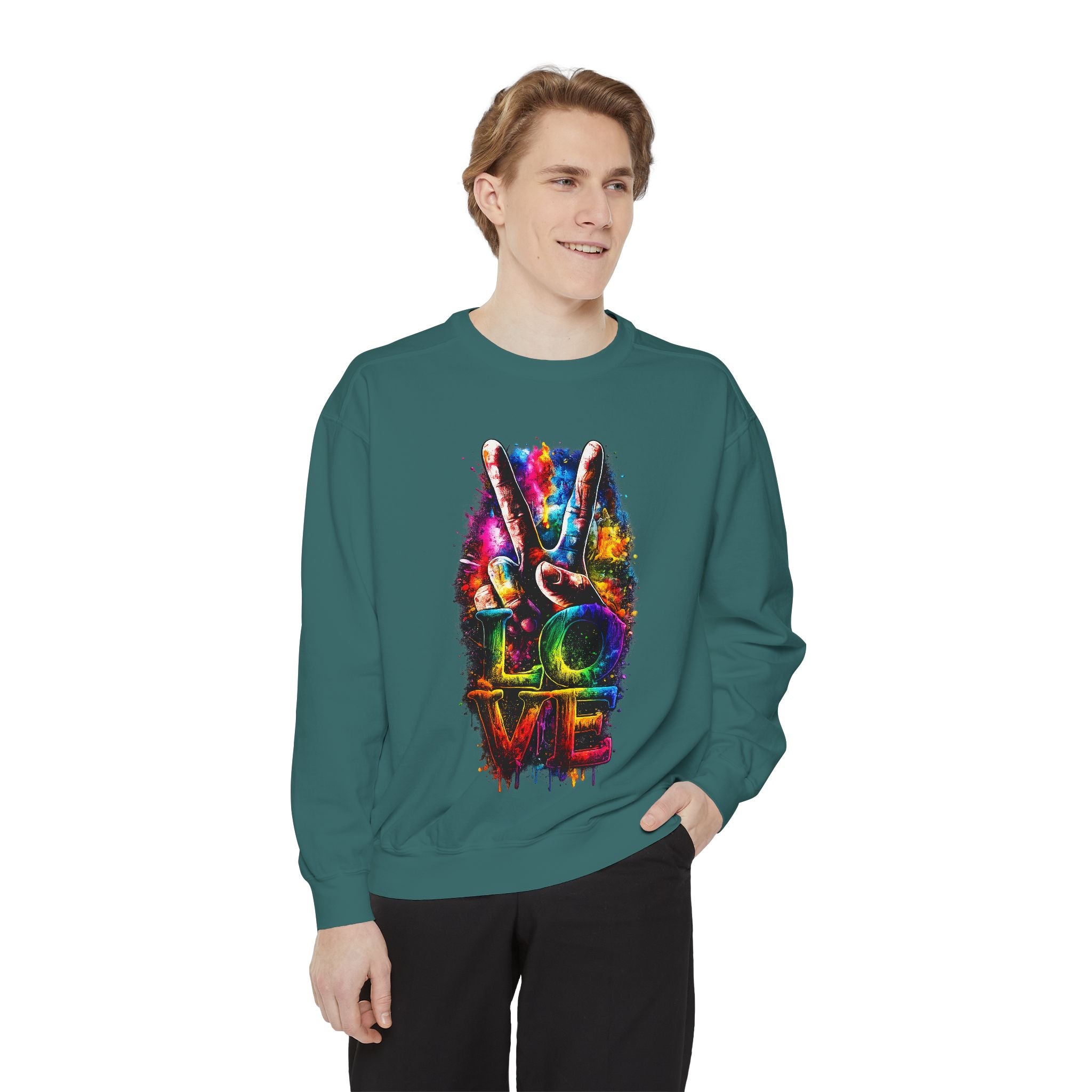 Peace & Love Tie-Dye Sweatshirt — Colorful Peace Sign Graphic