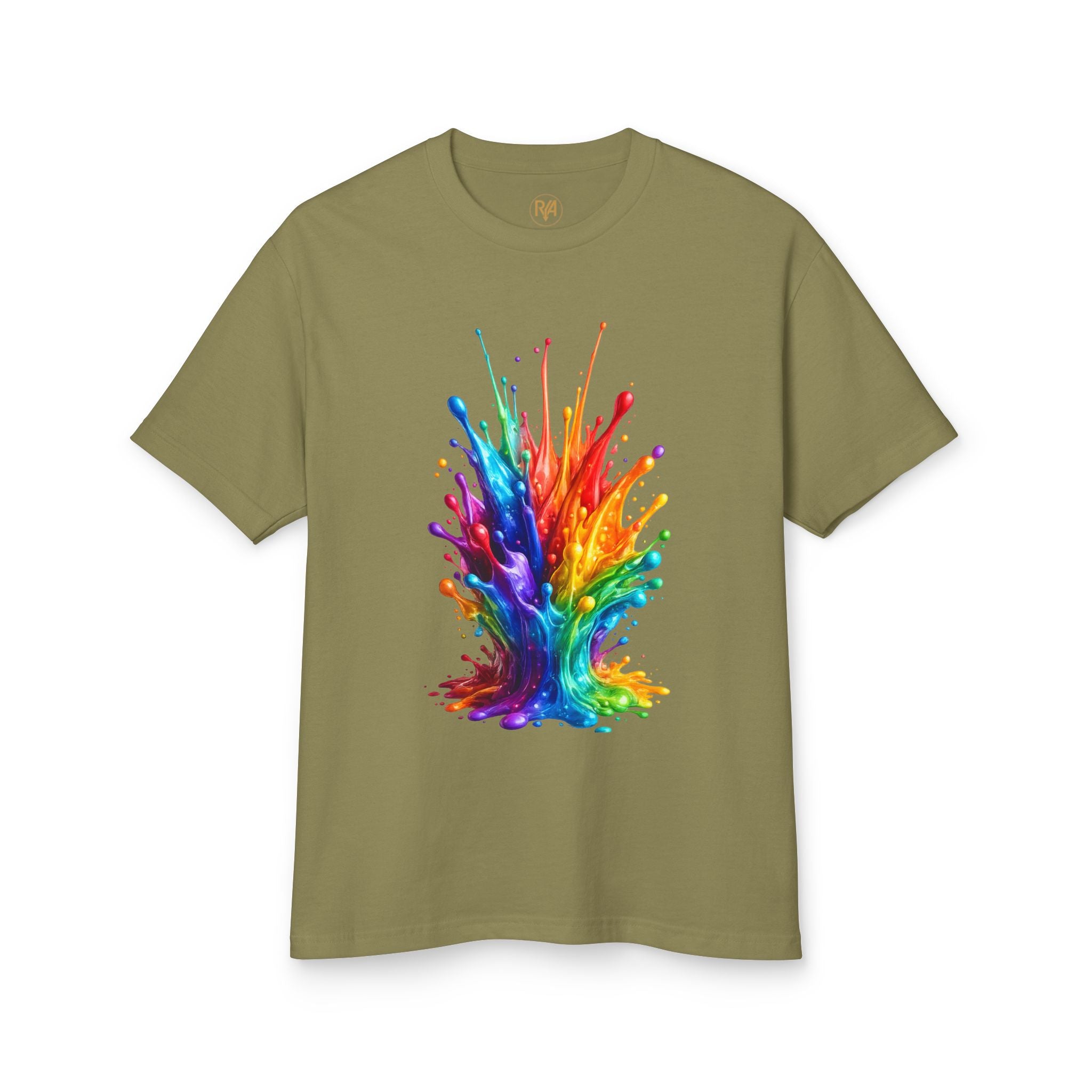 Rainbow Paint Splash T-Shirt — Vibrant Abstract Art Tee