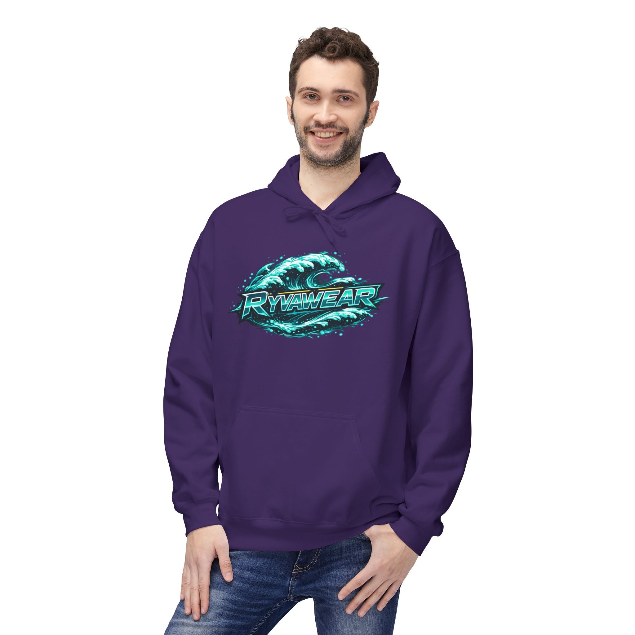 Hoodie — Retro Teal 'Rivestar' Surf Wave Logo Pullover