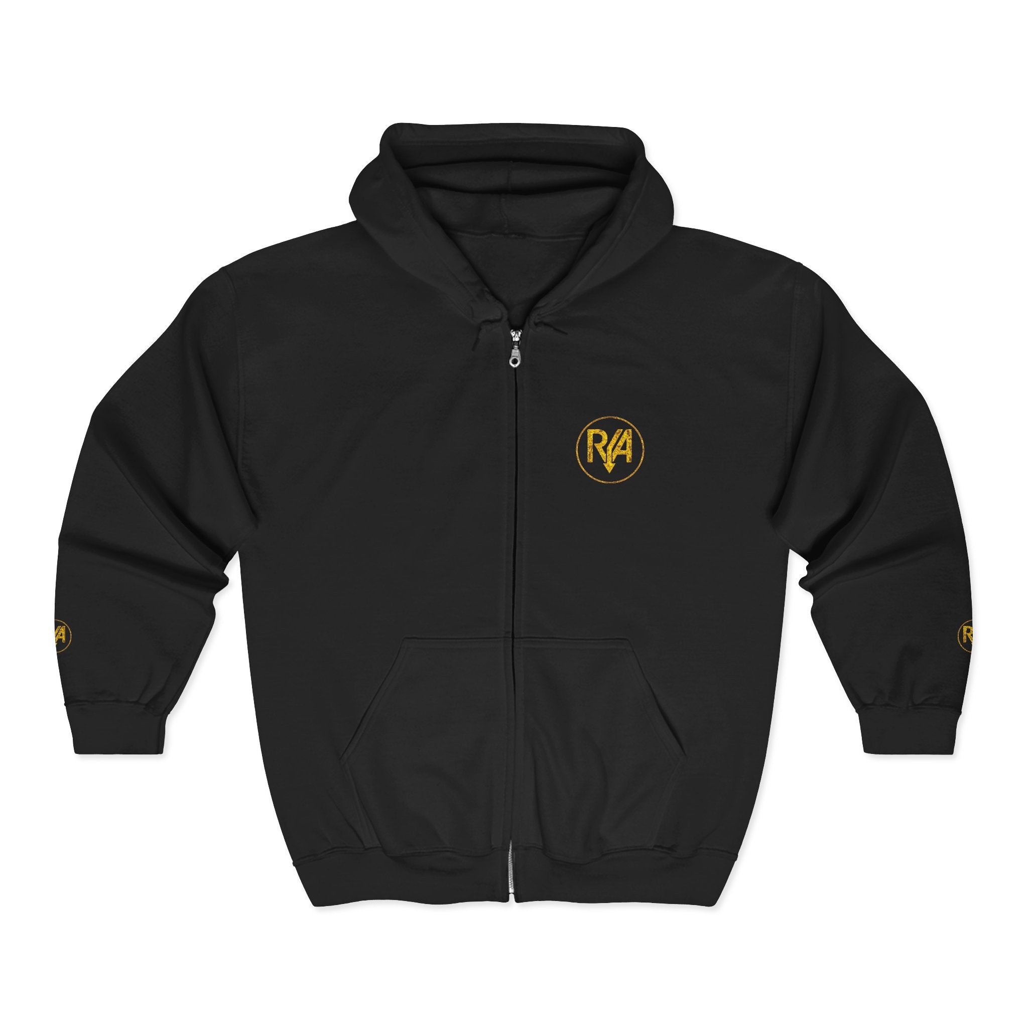 Hustle Logo Zip Hoodie — Vintage Gold 'Hustle' Graphic Full-Zip Sweatshirt