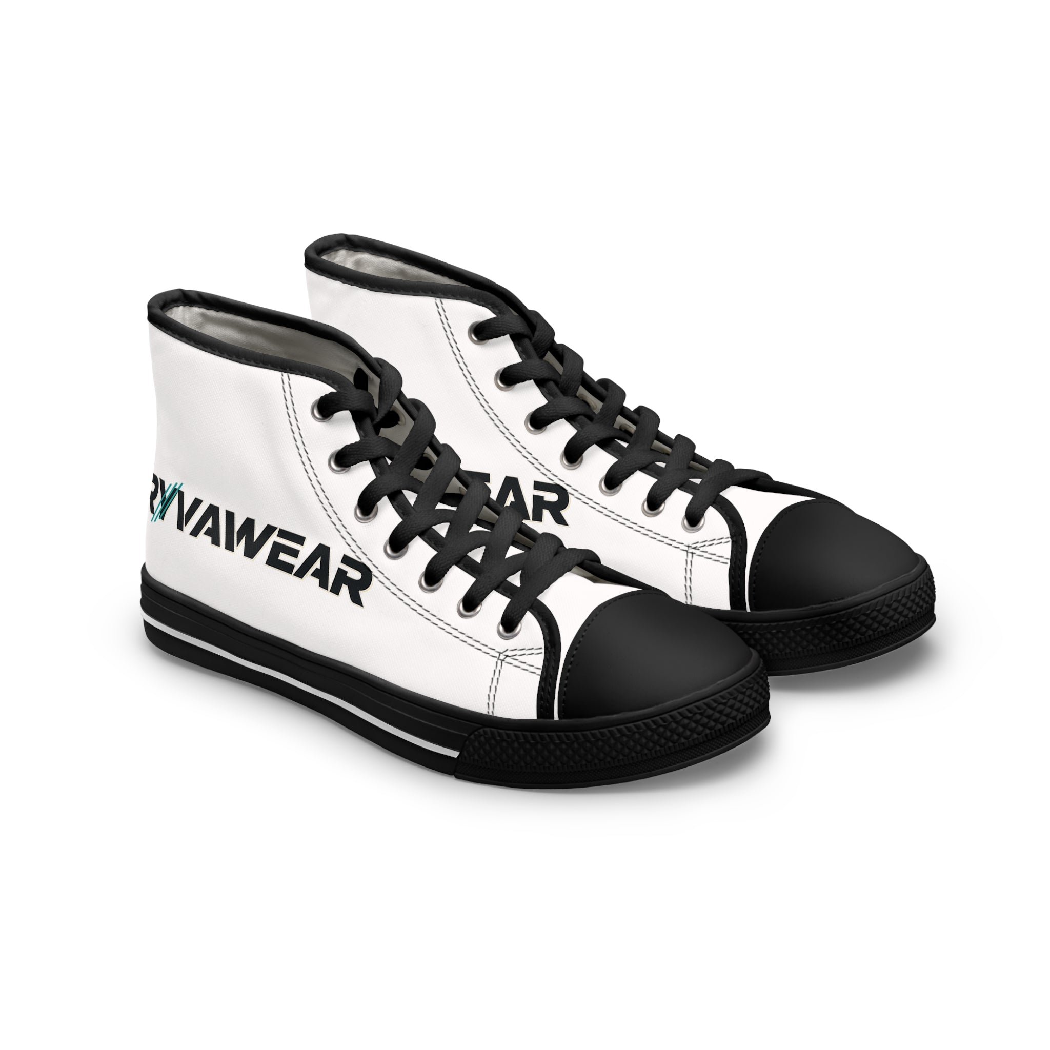 Women's High Top Sneakers — White 'RNVAWEAR' Logo Casual Canvas Shoes