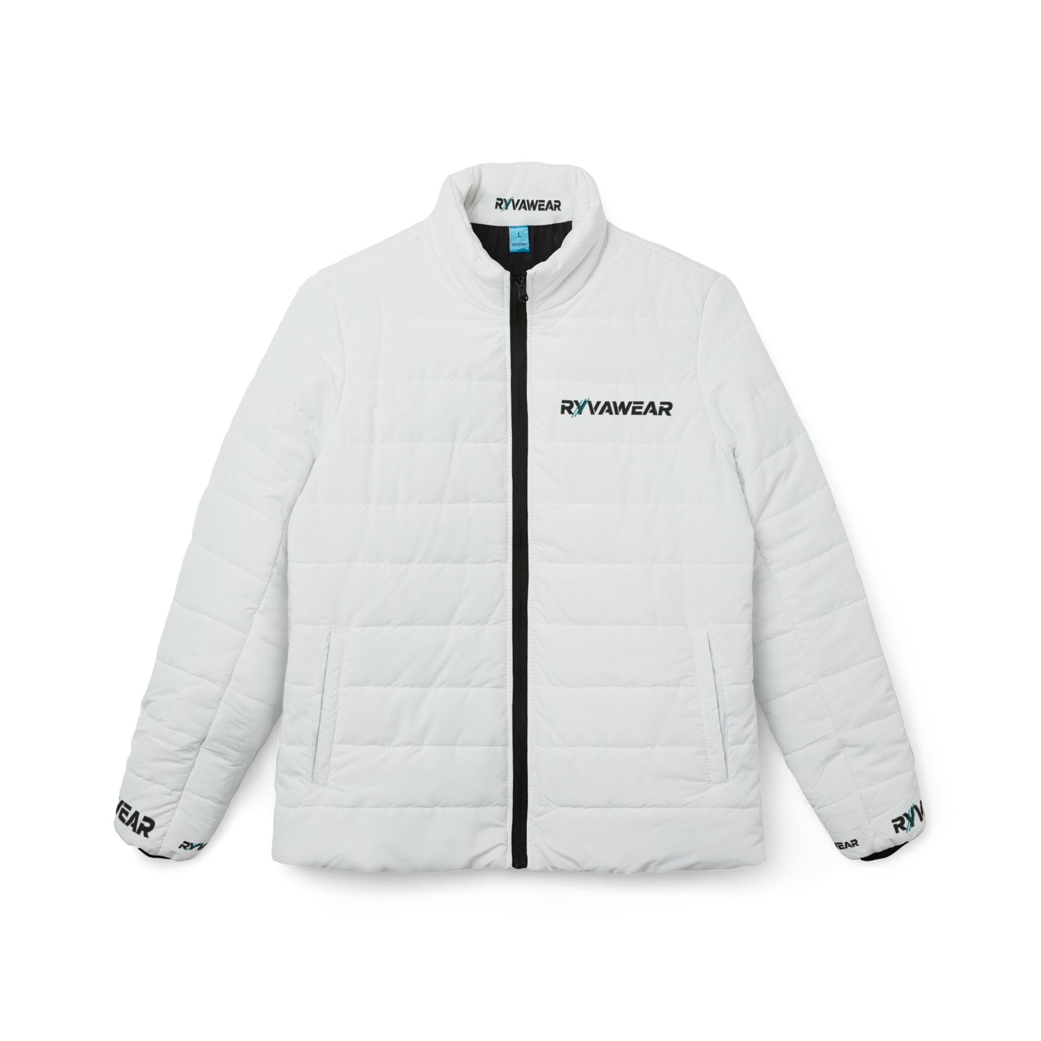 Women’s White Puffer Jacket — Minimal Logo Quilted Winter Coat