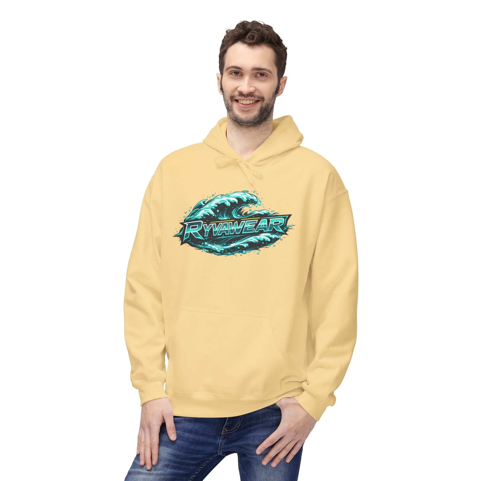 Hoodie — Retro Teal 'Rivestar' Surf Wave Logo Pullover