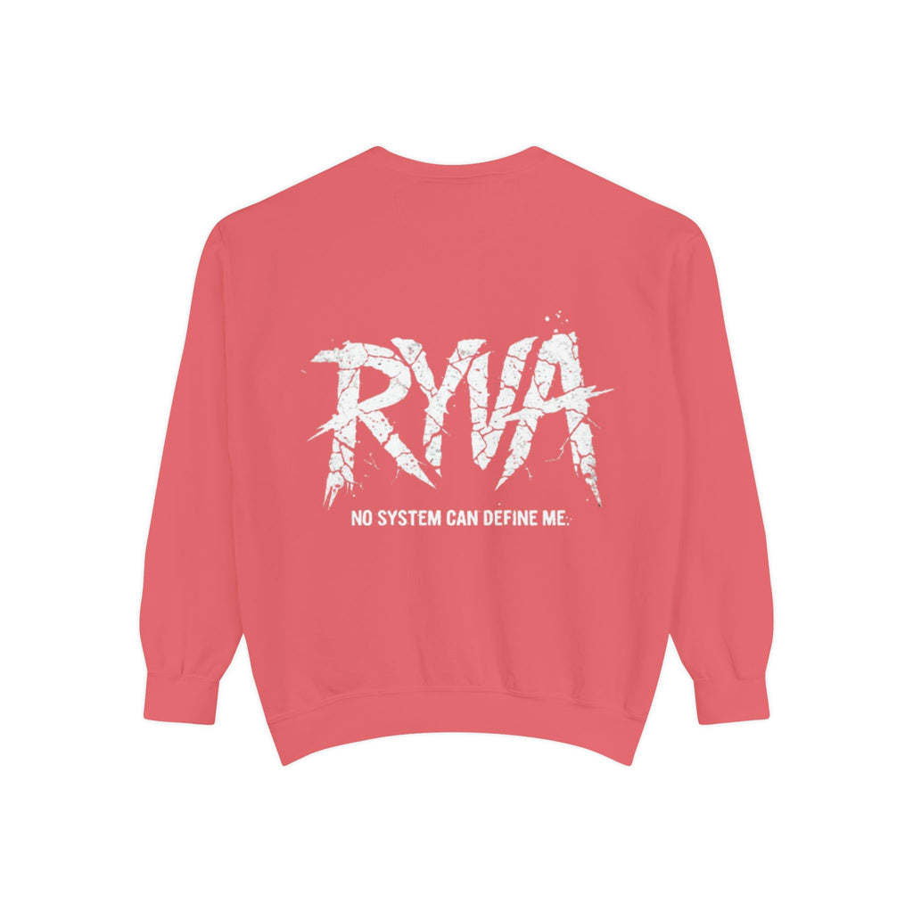 RYVA Graphic Sweatshirt — "No System Can Define Me" Garment-Dyed Crewneck