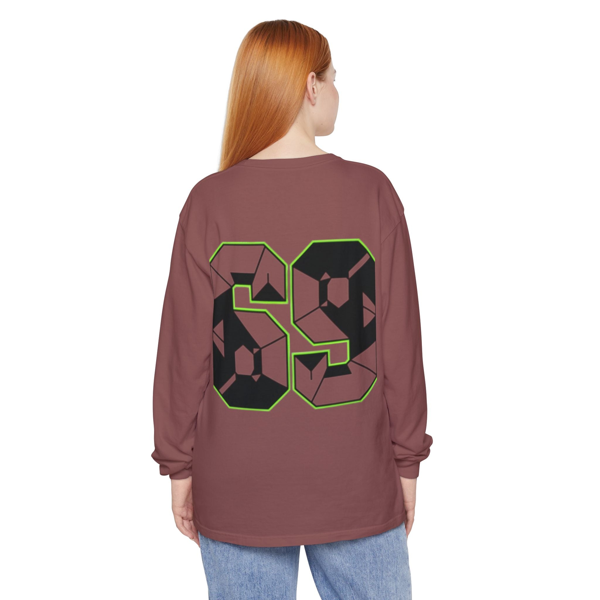 69 Graphic Long Sleeve Tee — Geometric Number Back Print