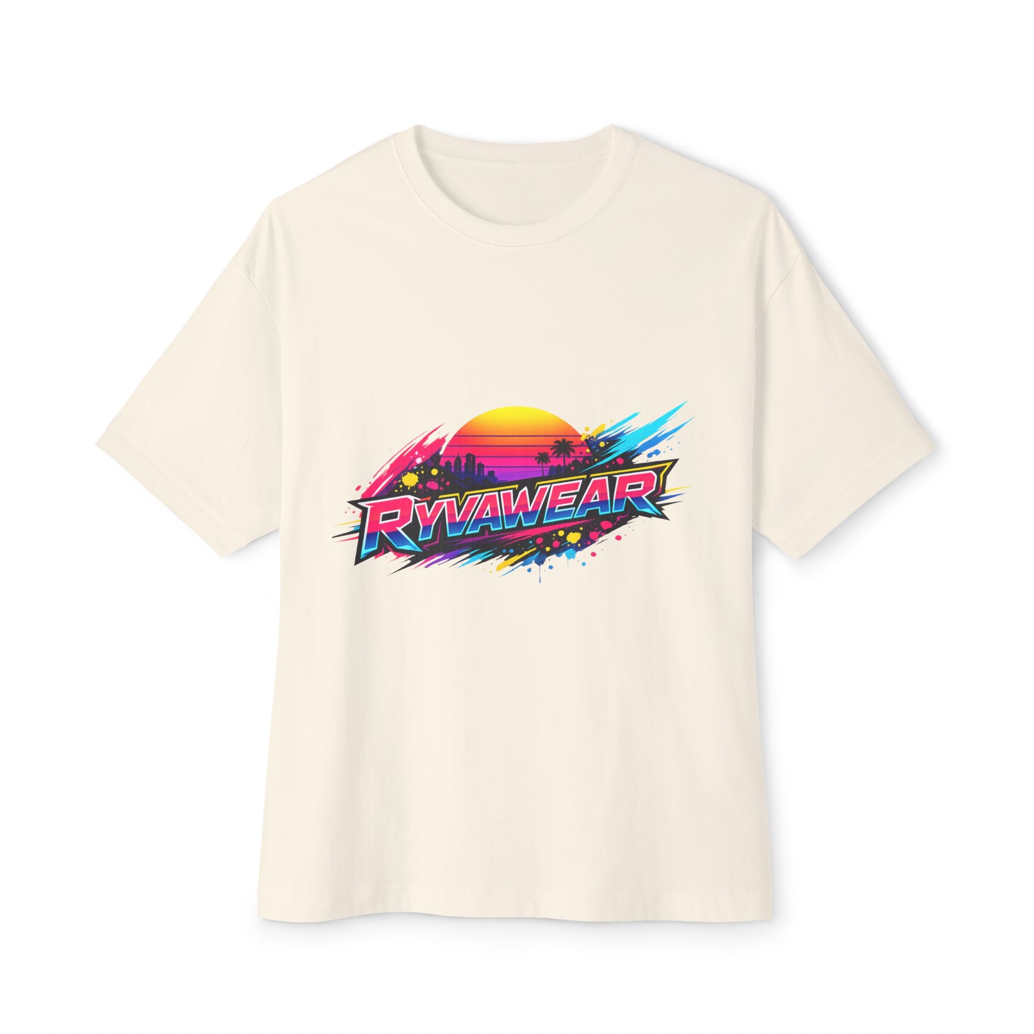 Retro Sunset Graphic Tee — "RVVAWEAR" 80s Vaporwave Style Boxy T-Shirt