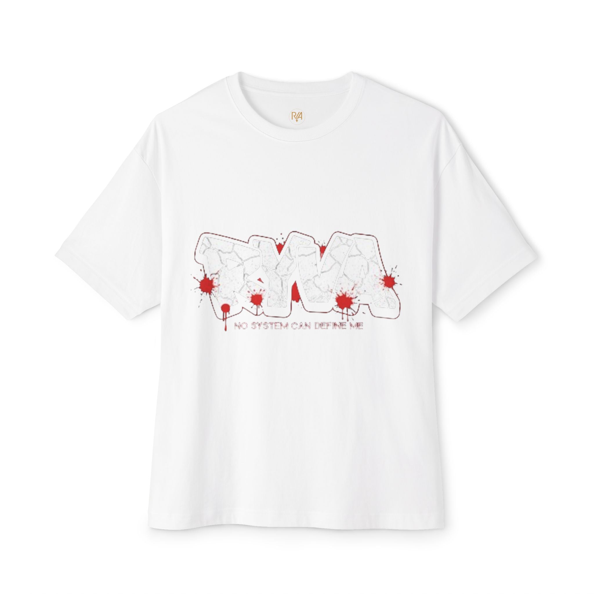 Oversized Boxy Tee — Abstract Floral Outline with Red Blooms & “No System Can Control Me”