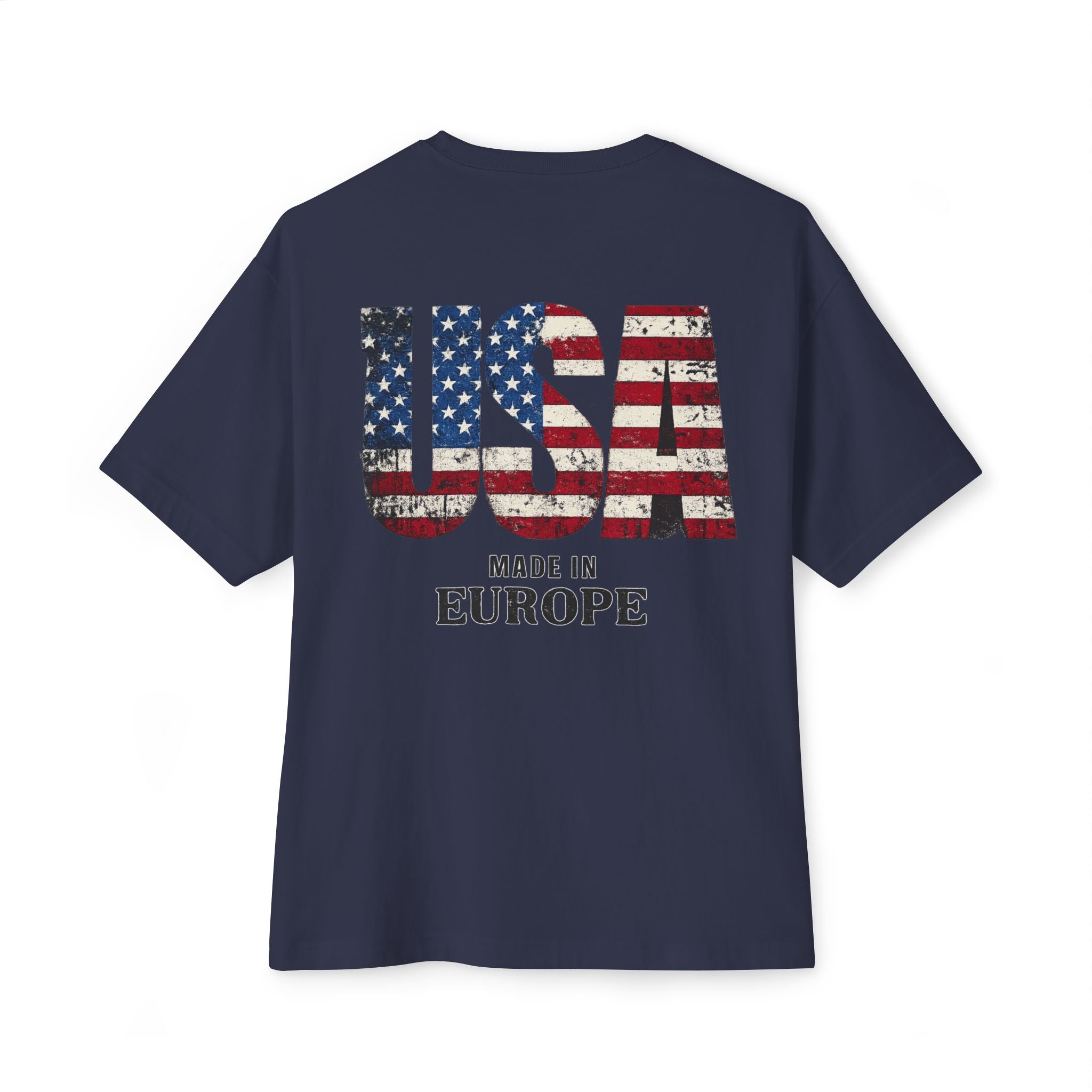 USA Flag Back Graphic Tee — "USA Made in Europe" Vintage Patriotic T‑Shirt