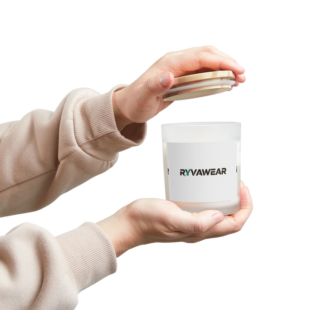 Frosted Glass Candle — Ryvawear Logo Soy Candle, 11 oz Wooden Lid