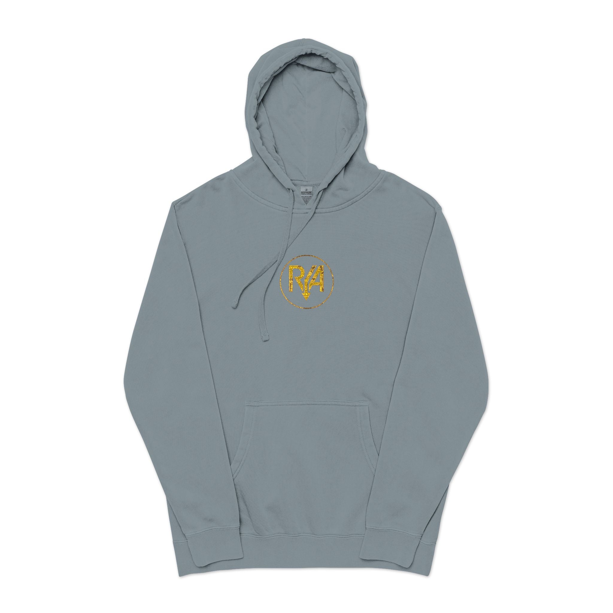 Pigment-Dyed Hoodie — Distressed Gold 'R4' Logo, Vintage Green