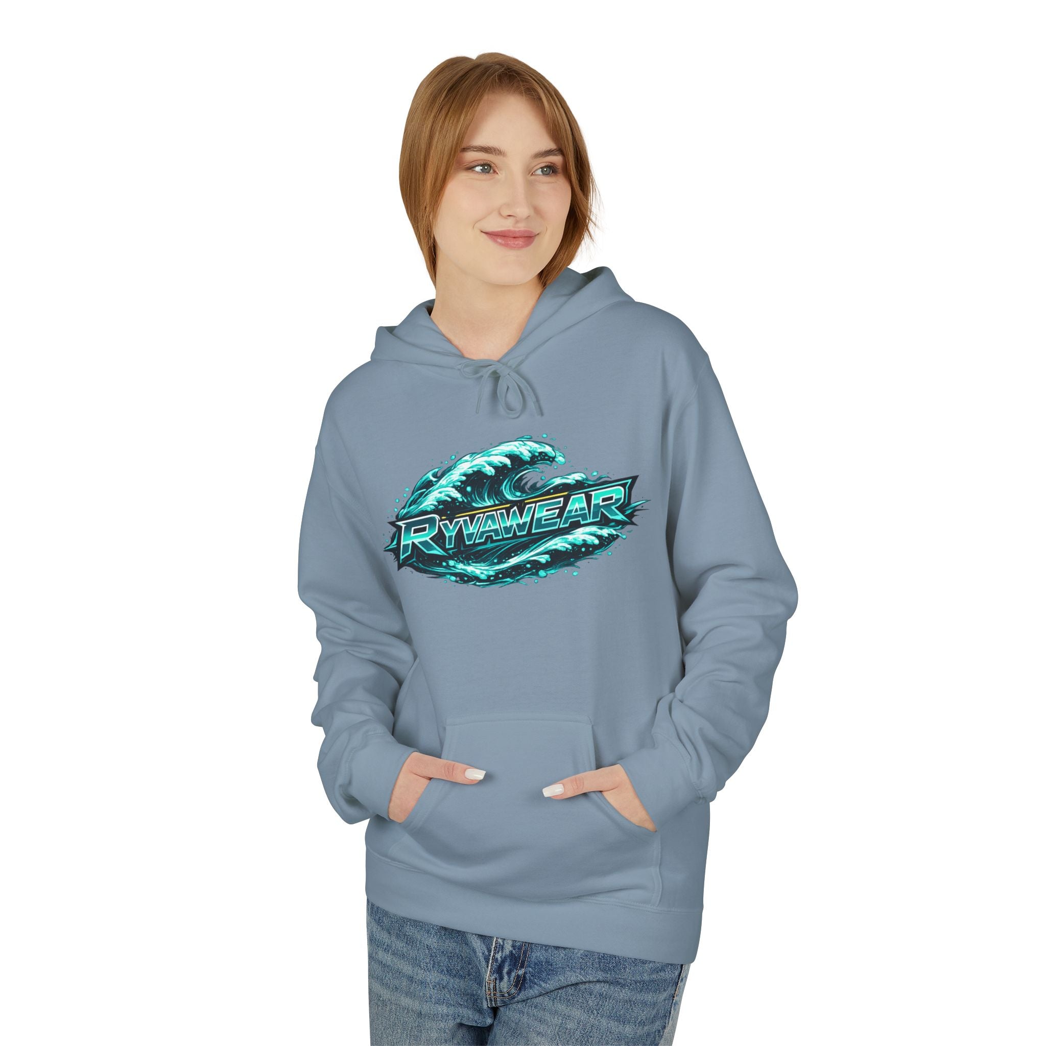 Hoodie — Retro Teal 'Rivestar' Surf Wave Logo Pullover
