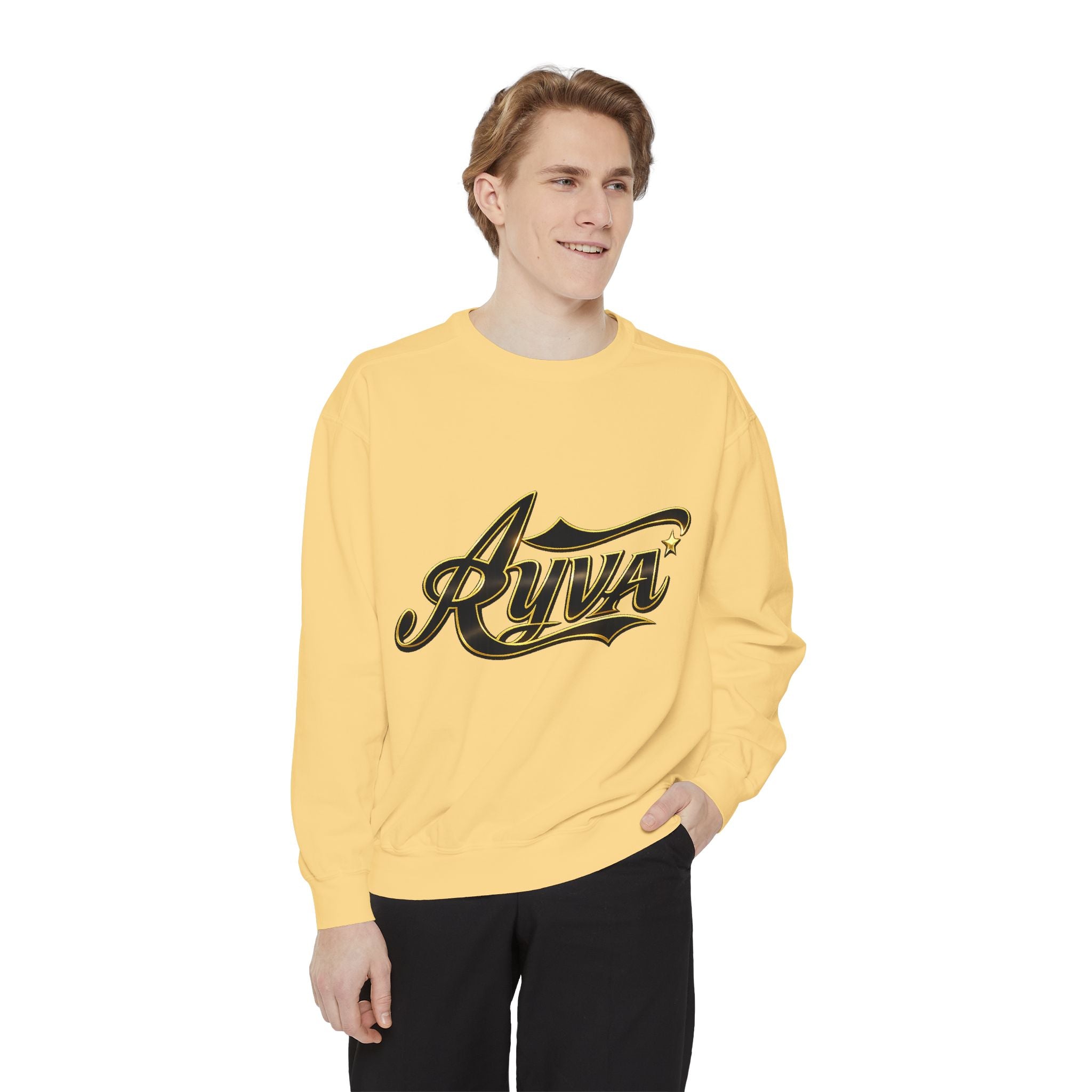 Riva Script Logo Sweatshirt — Vintage Gold Graphic Crewneck